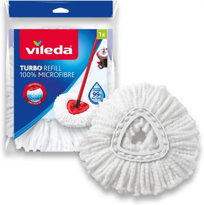 Vileda Cabezal de Recambio de fregona de Microfibra para cubo de fregar clásico, Blanco - 1
