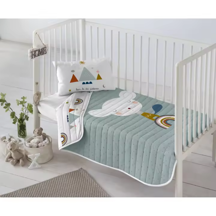 COLCHA BOUTI REVERSIBLE INFANTIL 100% ALGODÓN CUNA/MAXICUNA SUSANITA AZUL HACIENDO EL INDIO FABRICADO EN ESPAÑA - 1