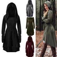 Vestido De Invierno Con Capucha Gótico Con Cinturón Y Manga Larga Vestido Bodycon Vintage Slinky Con Encaje Cuello Alto Estilo Americano Retro Para Mujer - details 0