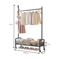 LUTODY - Perchero de pie burro metálico con ruedas, Zapatero, Cesto de almacenamiento para ropa, Zapatos, Bolsos y accesorios - Multifuncional para salón, dormitorio, sala de estar, recibidor y entrada - details 6