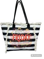 MEJORADA Bolso de playa o piscina grande con estampados de RAYAS con frases de bendiciones,con fleco de borla blanco de algodon,tamaño 55*37*19CM.contiene bolsillos interior y forros.tejido 100% poliéster - details 2