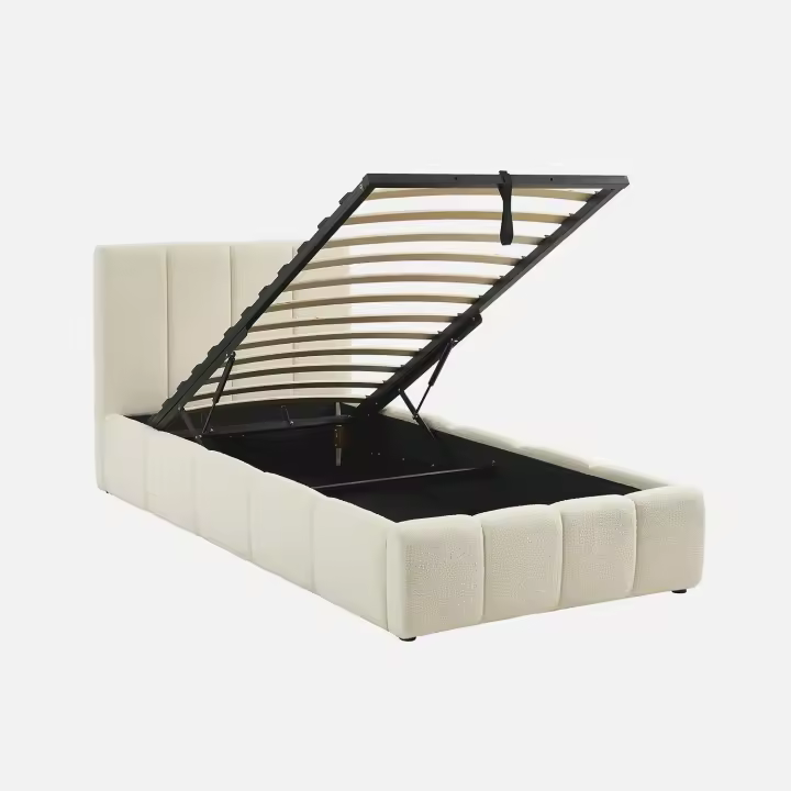 sweeek - Cama baúl con somier de láminas y cabecera 90x190cm, acabado en borreguito  , Lex , 211x105x91 - 1