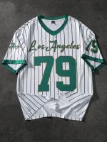 Camiseta De Verano Para Hombre Con Cuello En V Y Estampado Deportiva Corta Retro Béisbol Chic Camiseta Transpirable De Polyester - details 9