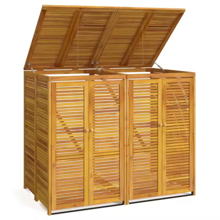 vidaXL Cobertizo doble para cubo de basura madera acacia Dimensiones 1 Cubo (70x89x117 cm), 2 Cubos (140x89x117 cm) - 1