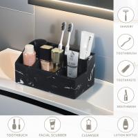 Organizador de resina para mostrador de baño, soporte para cepillos de dientes y pasta de dientes de 5 ranuras, almacenamiento grande para encimera, accesorios de baño estilo mármol (negro) - details 1