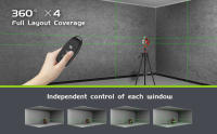 Nivel láser verde de 16 líneas 4D Calibración de 360° en doble plano y compensación cruzada de plomada doble ±3,5° Con doble batería 6 horas de duración de la batería Niveles láser de alta precisión de 32 pies - details 4
