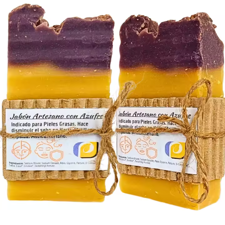 2 Jabones Artesanos Naturales de Azufre. PumarShop Cinnia Natura. Piel Grasa. Acné. Limpiador facial. Puntos Negros. Pack Ahorro. Hecho a Mano - 1