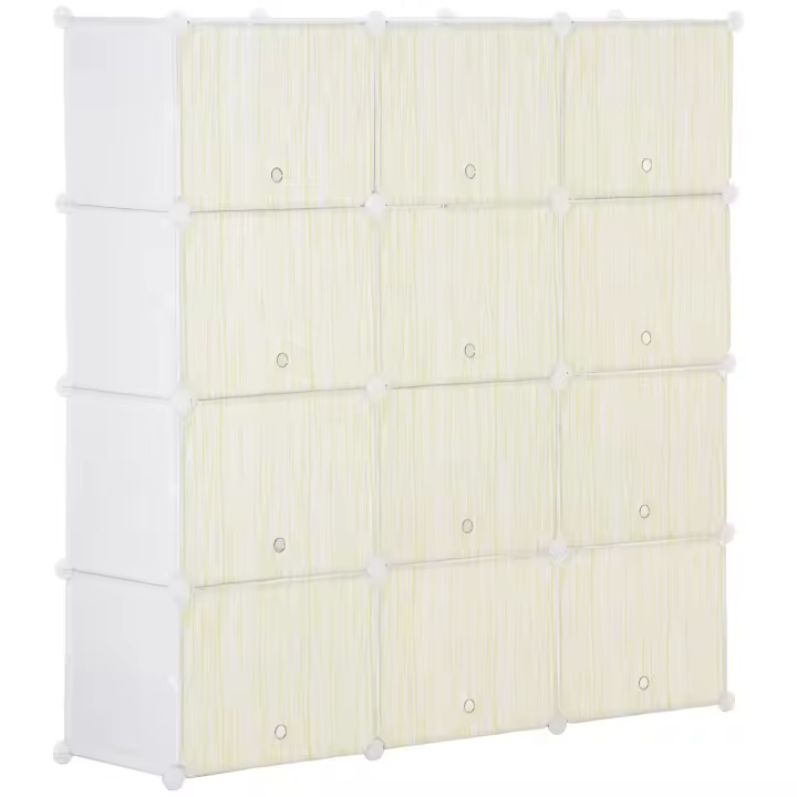 HOMCOM Armario Modular de Plástico Cajas de Zapatos con 12 Cubos Zapatero Organizador para Entrada Pasillo Dormitorio 125x32x125 cm - 1