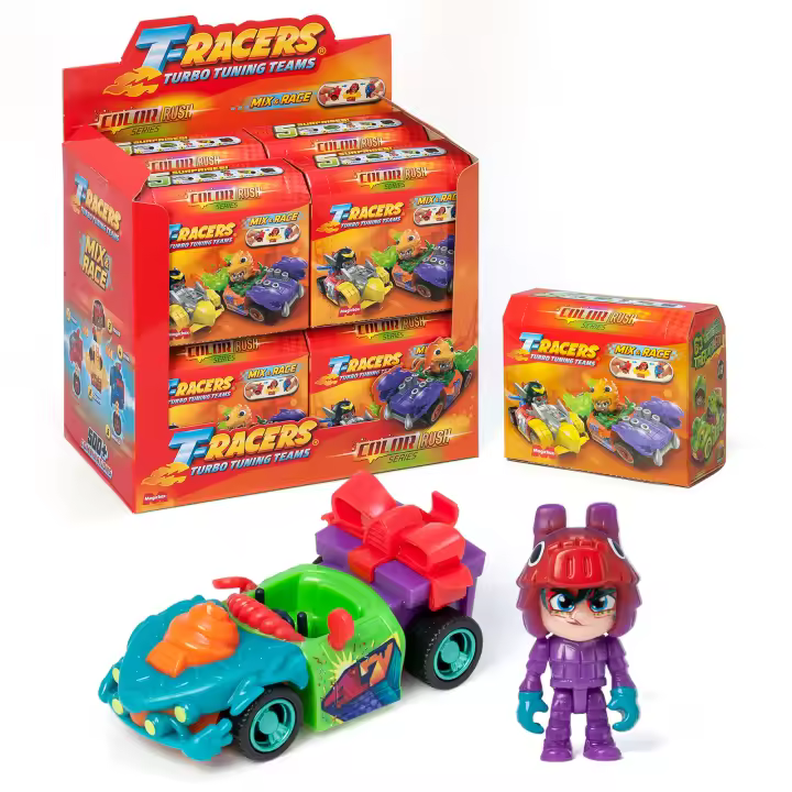 T-RACERS Serie Color Rush – Colección Completa de la serie Color Rush de T-Racers. Coches y pilotos coleccionables. desmontables por partes y con piezas intercambiables. - 1