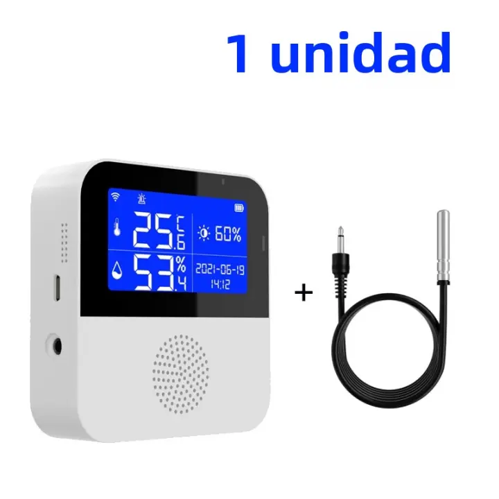 Sensor De Temperatura Y Humedad Inteligente WIFI Haozee Con Pantalla LCD De Retroiluminación Medidor Interior Tuya - 1