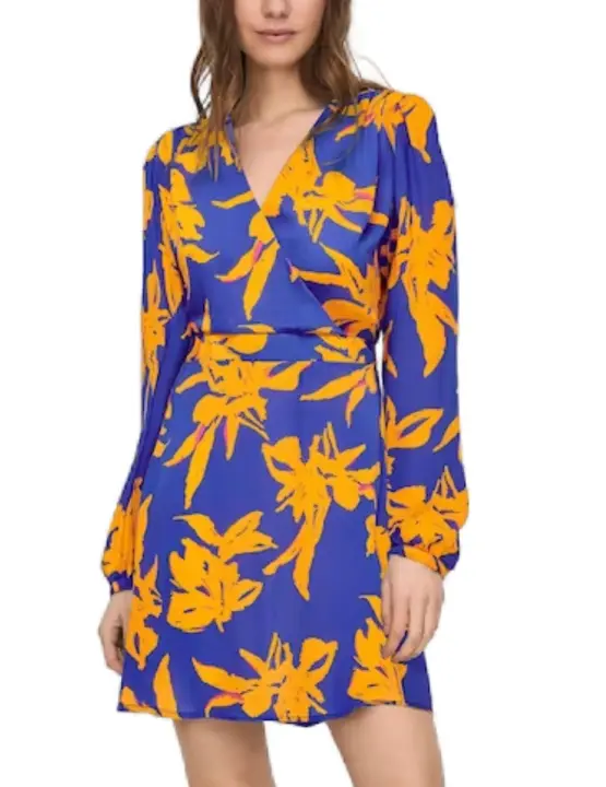 Vestido Only Alma azul y naranja de manga larga para mujer - 1