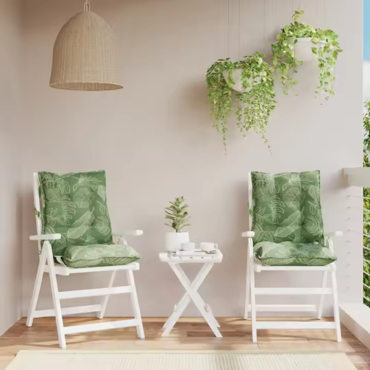 vidaXL Cojines de silla de respaldo bajo 2 uds tela estampado de hojas - 1
