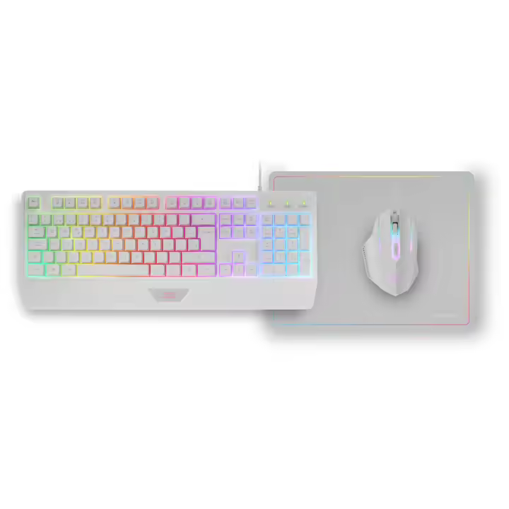 Mars gaming MCP124 Combo Gaming 3en1, Teclado Ergonómico H-Mech LED RGB, Ratón RGB 3200DPI Switches HUANO, Alfombrilla Nanotextil 360x260mm, Compatibilidad Multiplataforma, Combo PC Negro o Blanco con Layout Español, Francés o Portugués - 1