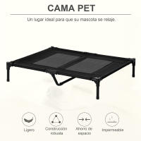 PawHut Cama Elevada para Perros Gatos Portátil Cama para Mascotas con Zona de Malla Transpirable y Tela Oxford para Interior Exterior 92x76x18 cm Negro - details 1