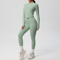 SSITO Traje de Yoga de 2 UDS., Conjunto Deportivo de Gimnasio para Mujer, chándales para correr con Cremallera, ropa Deportiva de entrenamiento, Camisa Deportiva Larga de manga, ropa de Yoga - details 19