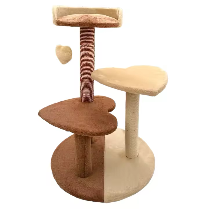 UNUSUAL-Árbol para Gatos, Rascador con Nido,50x60x75cm, Hamaca, Plataformas y Bolas de corazón , Colores Beige y marrón, arbol de gatos corazón San Valentín 3 niveles de altura - 1