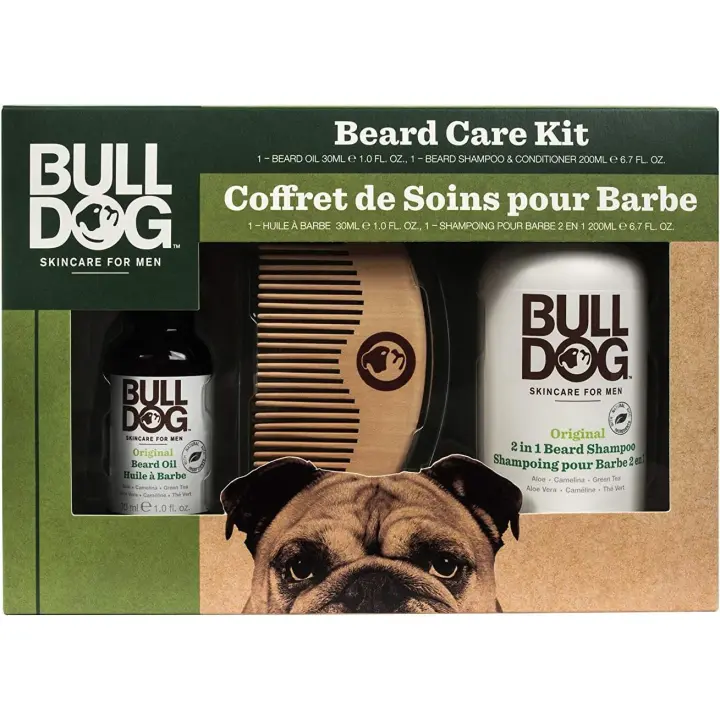 Pack Barba Bulldog Skincare - Champú y Acondicionador 2 en 1 + Aceite Hidratante + Peine de Madera - 1