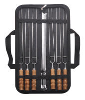 Juego De 10 Palillos De Barbecue Portátiles Al Aire Libre Con Mango De Madera Doble Borde De Acero Inoxidable Herramienta De Barbecue Ecológica - details 0