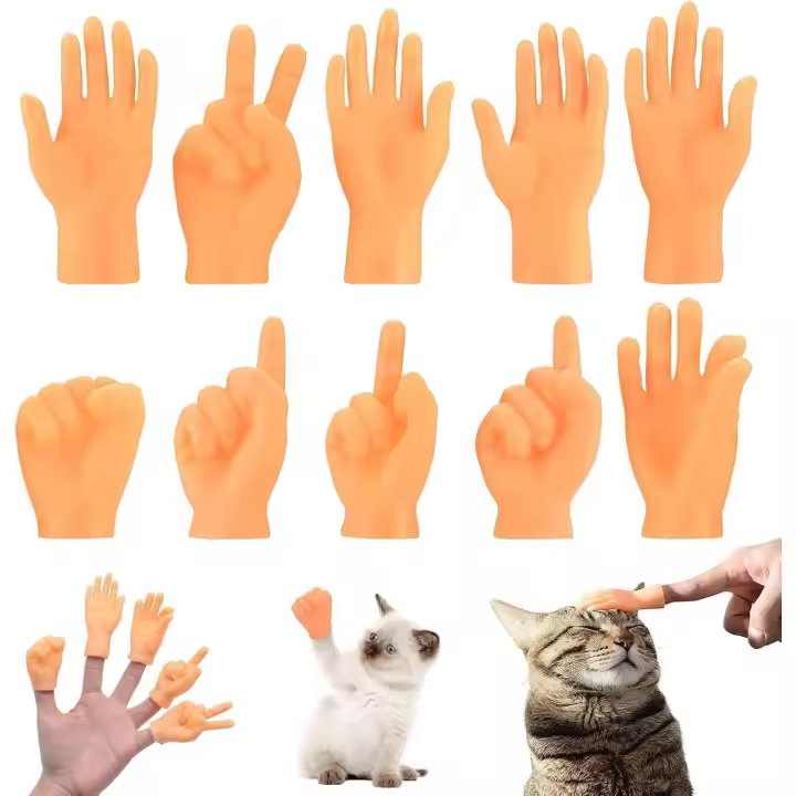 10 piezas de mini manos de dedo, manos pequeñas marionetas de dedo en miniatura, accesorios de dedo Rock-Paper-Scissors juguetes para gato perro mascotas Playtime - 1
