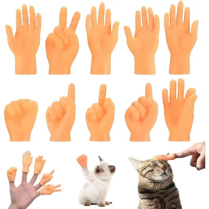 10 piezas de mini Manos de Dedo, Manos pequeñas marionetas de Dedo en Miniature, accesorios de Dedo Rock-Paper-Scissors juegos para Gato Perro mascotas Playtime - 1