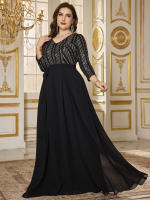 Vestido De Noche Elegante Para Mujer UNITHORSE Con Lentejuelas Y Aros En Chiffón Cintura Delgada Manga Recta Longitud De Piso Para Baile De Promoción - details 4