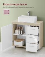 Mueble bajo lavabo para baño blanco, 3 cajones, 2 compartimentos, apto para lavabos de pie, con pedestal - details 10
