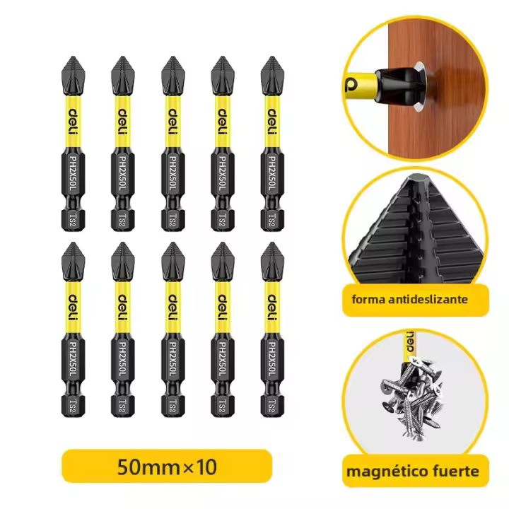 Juego De Puntas De Destornillador Magnético Para Impacto Phillips Antideslizante Largo Hex Shank Triángulo Para Perforación Con Herramientas De Carbono Alto - 1