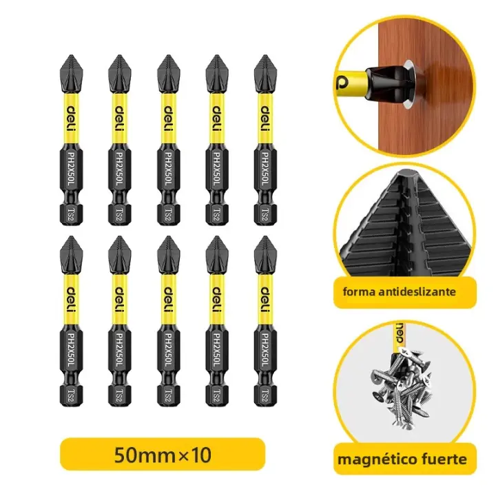 Juego De Puntas De Destornillador Magnético Para Impacto Phillips Antideslizante Largo Hex Shank Triángulo Para Perforación Con Herramientas De Carbono Alto - 1