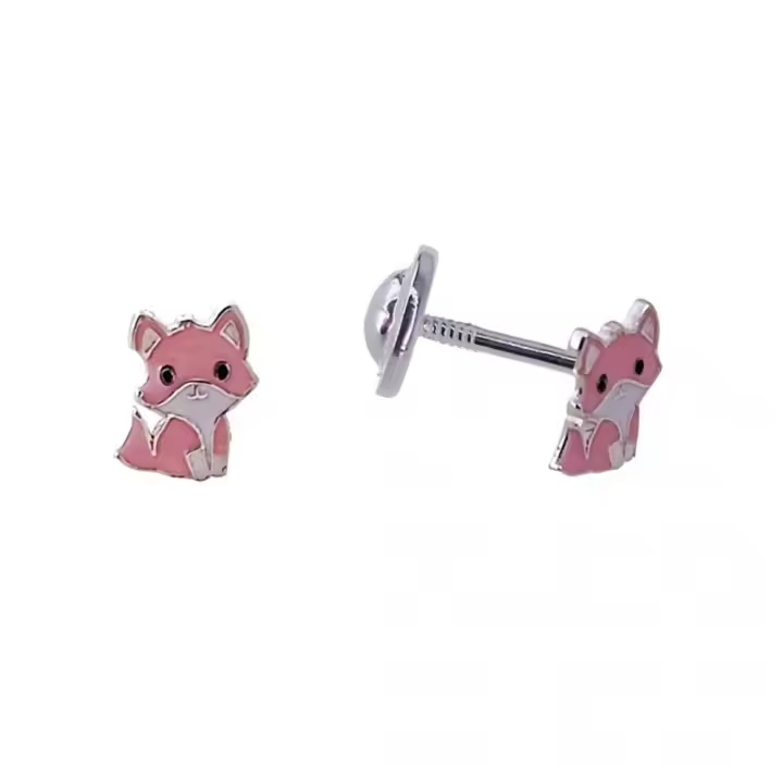 Pendientes Infantiles Zorro De Plata De Ley Con Cierre Rosca Seguridad - 1