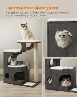 Rascador para gatos vintage de 88 cm con cueva y 3 camas, árbol de mdf con chapa de madera, poste de sisal y piel de imitación lavable - details 10