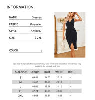 Vestido De Mujer Sin Mangas Con Cuello En V Y Ajustado Para Fiesta Y Trabajo Estilo Elegante Para Verano Longitud Midi Color Negro - details 0
