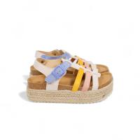 Sandalias de mujer planas con plataforma de efecto Esparto diseño de tiras rectas de colorines Beige Rosa Amarillo Azul con pulsera al tobillo  m260d - details 2
