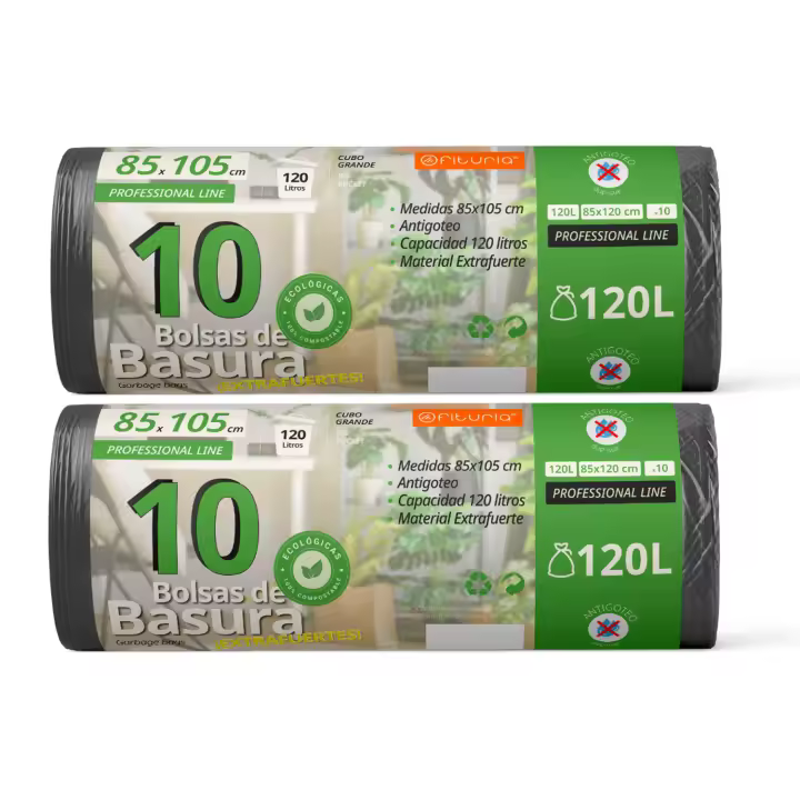 Bolsas Basura, Bolsas Basura 120L, Resistentes, Material 100% Reciclado y Reciclables , Antigoteo, Bolsas con Autocierre Fácil, Apta para Todo Tipo de Desechos, 85x105 cm - Ofituria (10 bolsas, 120L) - 1