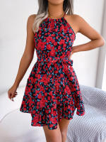 Vestido De Verano Casual Para Mujer Con Estampado Floral Y Volantes Estilo Halter Largo Mini Polyester Slim Fit Y Flare - details 20