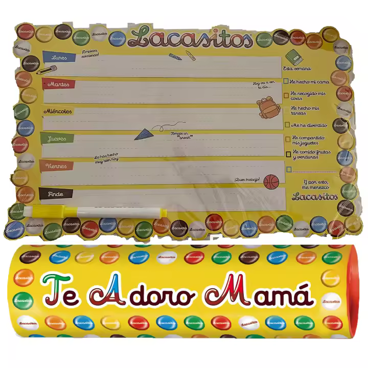 Lacasitos Megatubo 1,5 KG-"Te adoro mamá" + PLANIFICADOR MAGNÉTICO - 1
