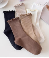 Calcetines De Mujer Estilo Coreano Nuevos De Color Sólido Kawaii Para Niñas Calcetines Transpirables De Alta Calidad Con Volante - details 10