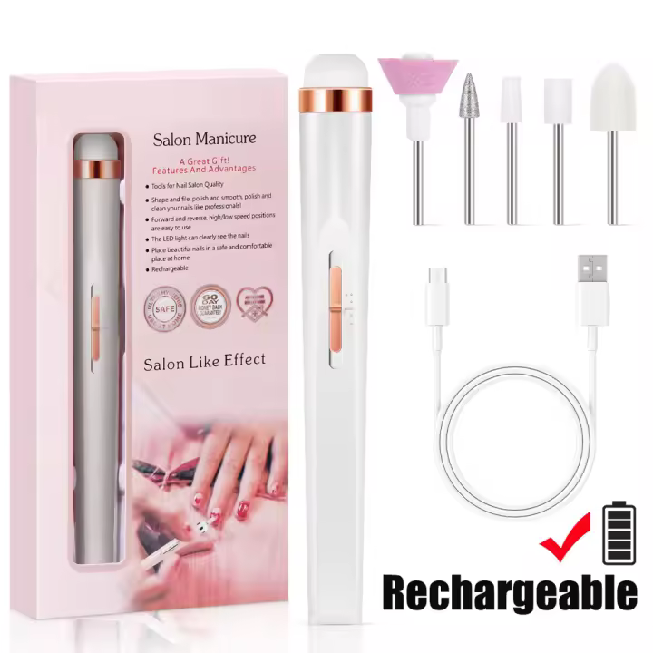 Juego de taladro eléctrico para uñas, juego de manicura inalámbrico recargable, pulidor de uñas portátil con luz - 1