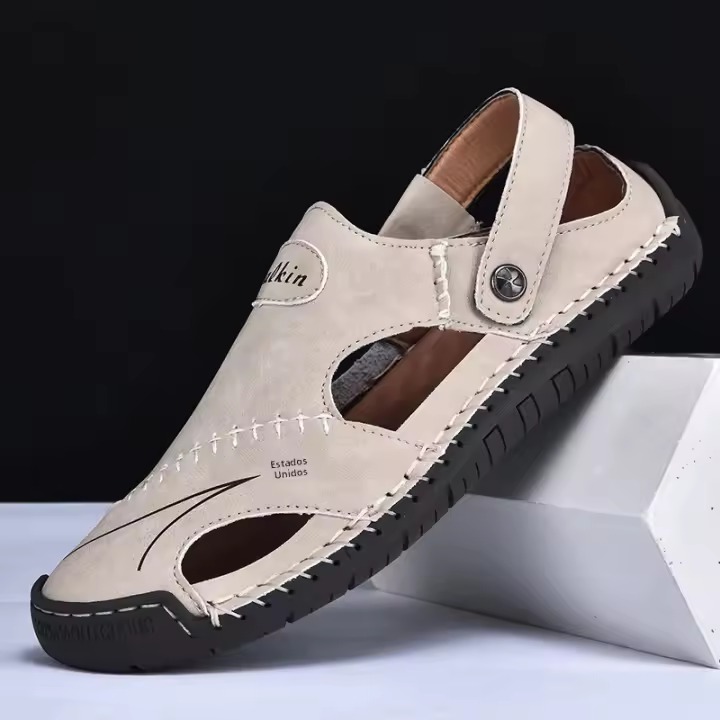 Sandalias De Verano Hechas a Mano Para Hombre Zapatos De Cuero Transpirables Antideslizantes Para Playa Y Exteriores Moda Casual Talla Verdadera - 1