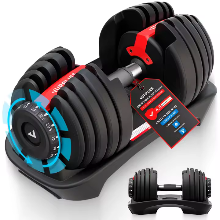 JUPPLIES Mancuerna Ajustable 24 kg 15 en 1– Pesas Regulables de 2,5 a 24 kg con Diseño Compacto Todo en Uno - 1