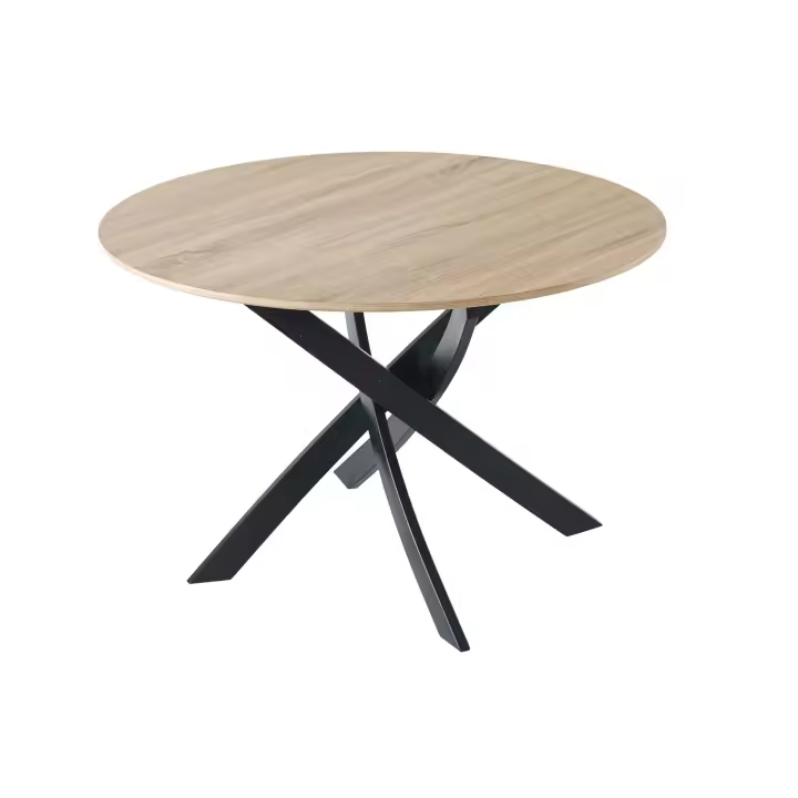 Skraut Home - Mesa Comedor Fija Redonda, Salón Comedor, Modelo ZEN, color Roble, Patas Metálicas en Negro Mate, Ø90x90x77cm - 1