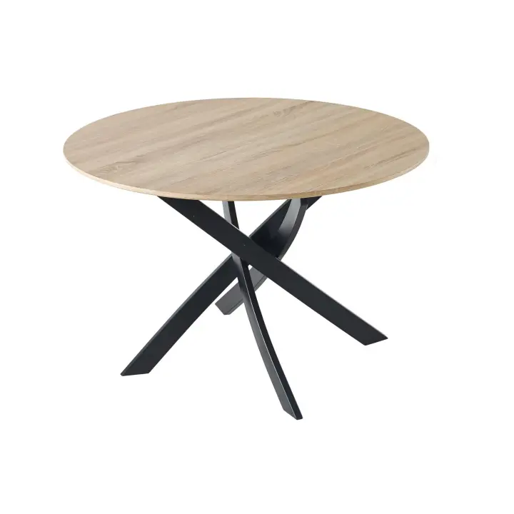 Skraut Home - Mesa Comedor Fija Redonda, Salón Comedor, Modelo ZEN, color Roble, Patas Metálicas en Negro Mate, Ø90x90x77cm - 1