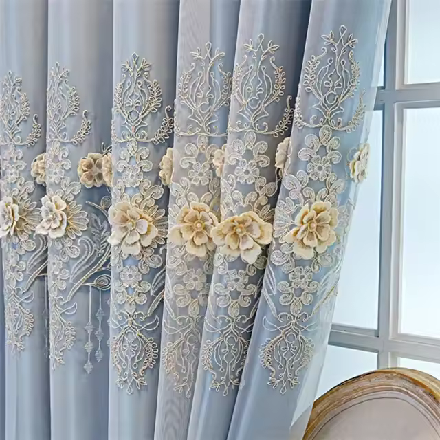 Cortinas De Lujo Doble Capa Bordadas 3D Con Reliefo Para Sala De Estar Dormitorio Comedor Elegantes Con Alta Sombreadura Para Ventanas De Café - 1