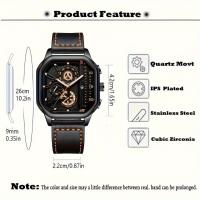 Reloj De Lujo Para Hombre Con Pantalla Grande Y Correa De Cuero PU Reloj Deportivo Casual Cuadrado Movimiento De Cuarzo - details 10