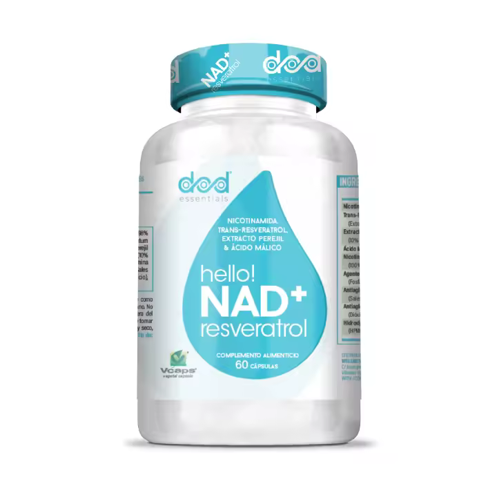 NAD+ Trans Resveratrol 98% 1300 mg Suplemento Avanzado con Apigenina y Acido Malico, Formula Anti edad y Energía Celular, Antioxidante y Reparador de ADN | 60 Cápsulas Veganas, Dod Essentials - 1