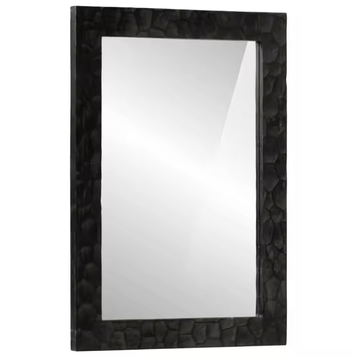 vidaXL Espejo de baño madera maciza mango y vidrio negro 50x70x2,5 cm - 1