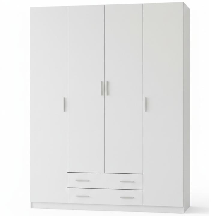 Armario ropero de dormitorio 4 puertas Kama y Kanape® | 200 cm alto, con estante superior interior y cajones | Gran capacidad de almacenaje | Diseño funcional para dormitorio | color blanco