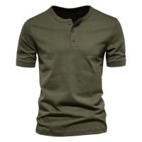 Camiseta Henley de verano para hombre, de manga corta, cuello redondo, color liso, talla grande, informal, ajustada - details 7