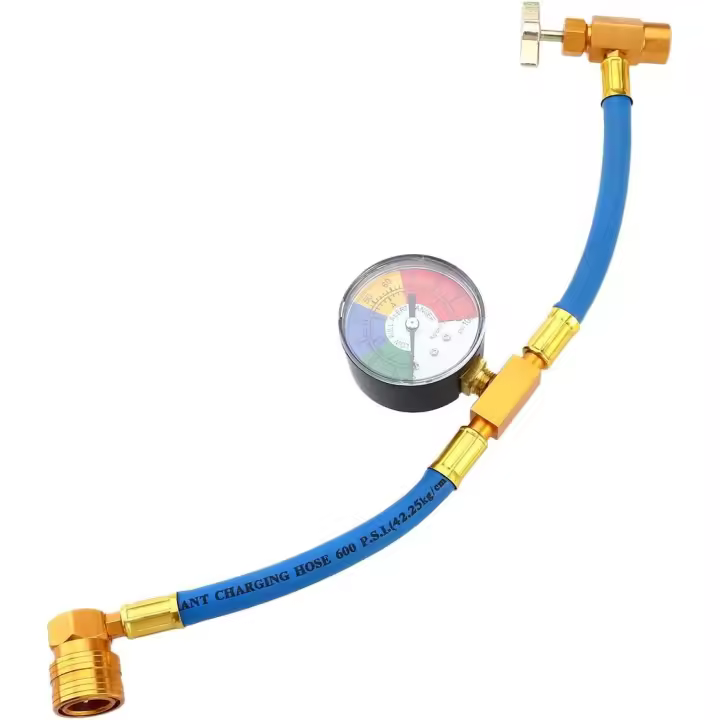 Manguera de carga de refrigerante para aire acondicionado R134A con manómetro para automóvil (rosca 1/2 para América y Europa) - 1