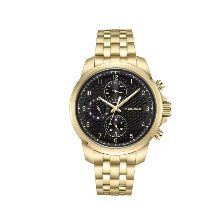 Police Watches Reloj Hombre Mensor Black Dial Ipgold Bracelet Multif Acero 5 Atm - 1