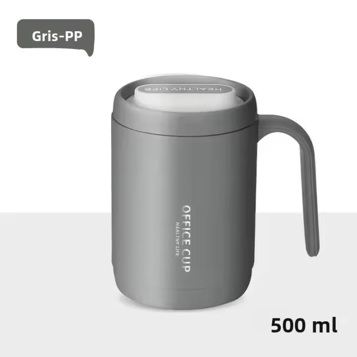 Taza De Café De 500ML Con Asa Y Tapa Acero Inoxidable 304 Taza De Leche Para Desayuno Con Acabado Ecológico Para Oficina Y Estudio - 1